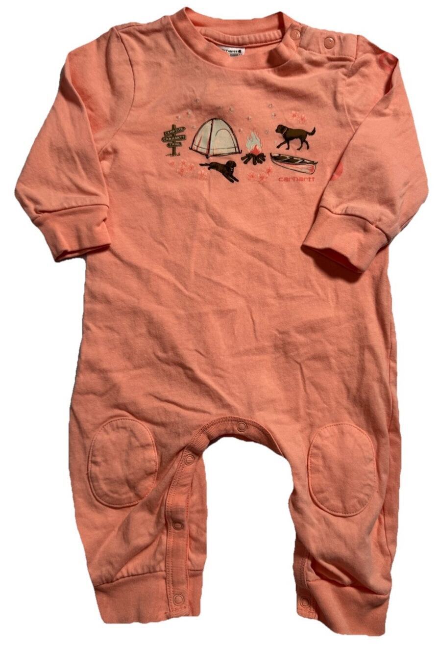 Carhartt Baby Girls 3M Pink Camping Romper One Piece Snap Closure